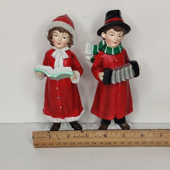 Regency Red Retro Ceramic Children Christmas Carolers Singing Figurine Set - Picture 5 of 14